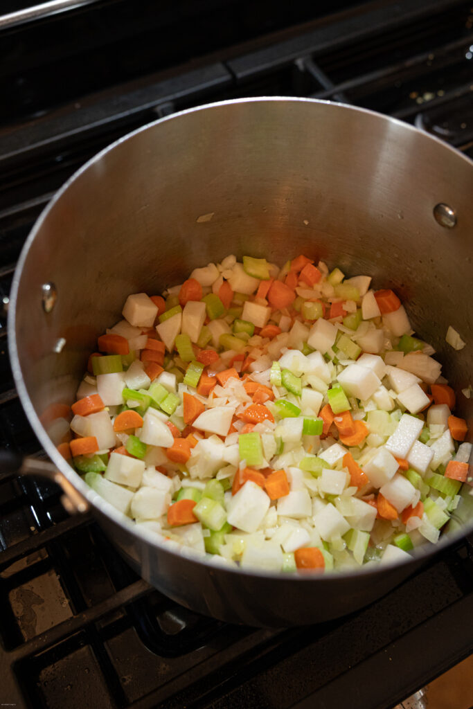 Cut up vegetables in a pot